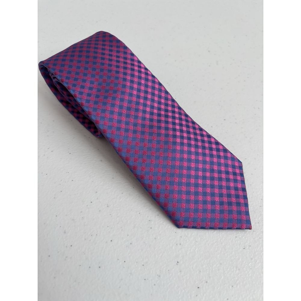 Michael Kors Men's Standard 100% Silk Blue Pink Metallic Check Formal Point Tie